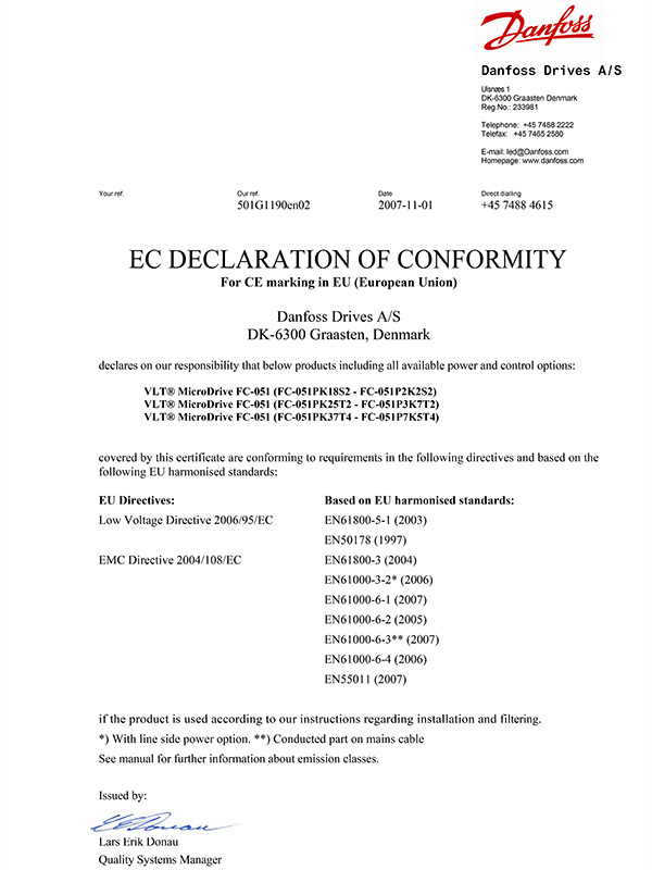 丹佛斯變頻器 FC51 認證